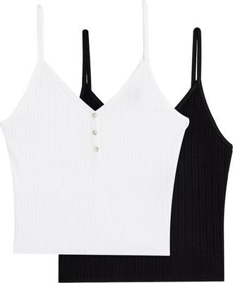 Topshop 2-Pack Pointelle Crop Camisoles in Black/White at Nordstrom, Size 2 Us