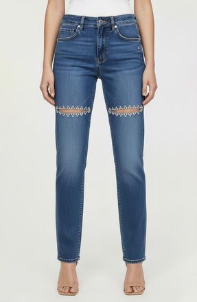 Bebe The Bling Slit Straight Leg Jeans in Medium Blue at Nordstrom Rack, Size 28
