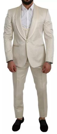 Dolce & Gabbana Beige Wool Cr&egrave;me 3 Piece SICILIA Shawl Mens Suit