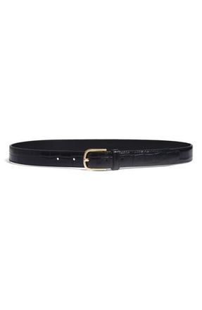 Toteme Slim Croc Embossed Leather Belt in Black at Nordstrom, Size 90