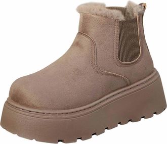 Generic Womens Winter Ankle Boots Suede Platform Snow Boots Ladies Fur Lined Shoes Warm Anti-Slip Slip On Short Boot Casual Fashion Outdoor Ski Hiking Walking