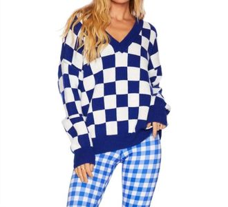 Beach Riot Joey V-Neck Sweater In Dazzling Check