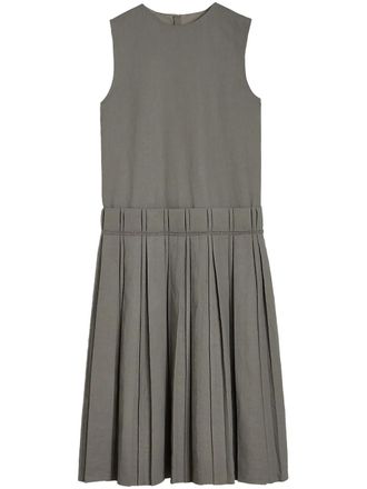 Jil Sander pleated midi dress - women - Linen/Flax - 38 - Grey