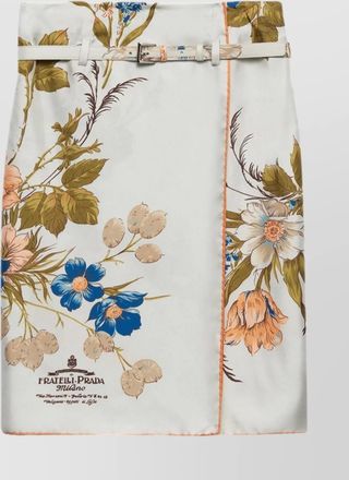Prada floral print silk twill skirt