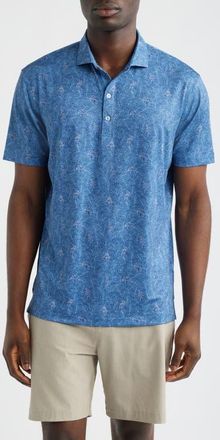 Johnnie-O Osmond Leaf Print Performance Jersey Polo in Lake at Nordstrom, Size Xx-Large