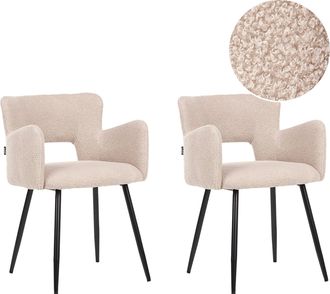 Beliani Conjunto De 2 Sillas De Comedor De Boucl&eacute; Beige Respaldo Sanilac