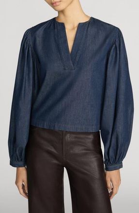 Frame Denim The Poise Split Neck Balloon Sleeve Top in Rinse at Nordstrom, Size X-Large