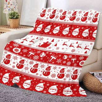 OEM Manta Navide&ntilde;a De Franela Roja Y Blanca, Estampado De Nieve Y Caramelos, Manta Para Sof&aacute; Para 1-2 Personas, Dimensiones 130 X 150 Cm