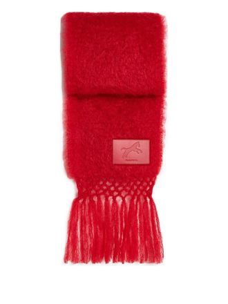 Jil Sander logo-patch fringed scarf - Red