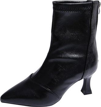 Generic Womens Fashion Pointed Toe Ankle Boots with Back Zipper Elegant Kitten Block Heel Pumps Dress Shoes (Black,7.5)