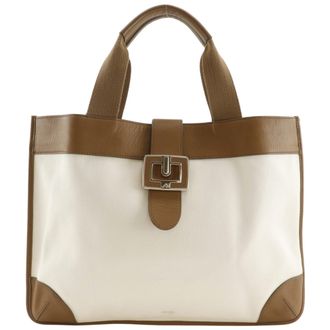 Anya Hindmarch Brown White Canvas Leather Tote Bag (Pre-Owned)