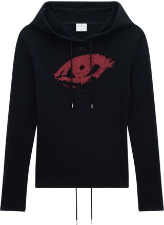 Courrèges graphic-print mesh hoodie - unisex - Polyester/Cotton - L - Black