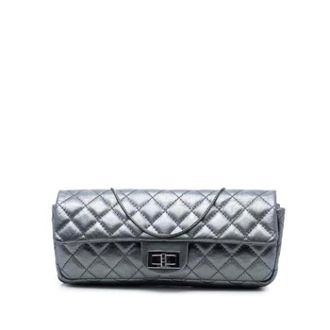Chanel Pre-owned Leren Clutch - Dames - Pre-owned - Grijs - Maat: ONE Size Leer