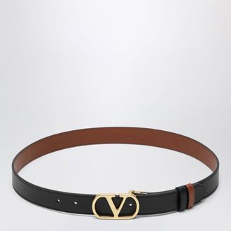 Valentino Garavani Cintura Vlogo Signature reversibile Nera/Caramel