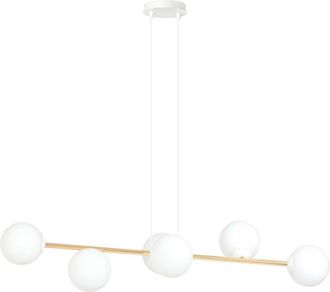 Wonderlamp Lámpara colgante ajustable blanco y dorado con 6 esferas de cristal