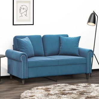 vidaXL Sof&aacute; De 2 Plazas Con Cojines Terciopelo Azul 120 Cm Vidaxl