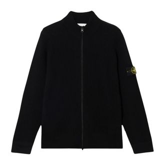 Stone Island Full Rib RWS Wool Cardigan - Heren - Vesten - Zwart - L - Wol - Truien & Vesten