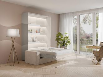 Vente-Unique Letto estraibile 140 x 200 cm Apertura verticale manuale Con LED Beige + Divano - RAPILI