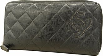 Chanel Black Grained Calfskin Long Wallet (Bi-Fold) (Pre-Owned)