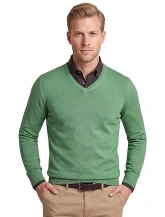 William Lockie Trui William Lockie groen lamswol v-hals