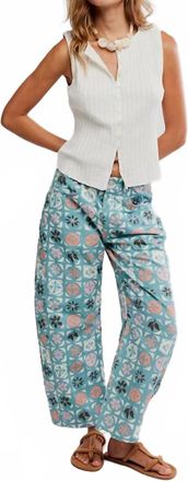 Free People Ditzy Jade Fun Barrel Jeans In Blue Multi