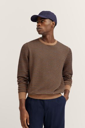 Bugatti Rundhalspullover BUGATTI, Herren, Gr. XL, beige (60, taupe), Sweatware, 100% Baumwolle, gestreift, regular fit, Rundhals, Rippb&uuml;ndchen, Pullover Rundh