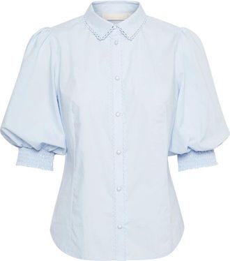 Karen by Simonsen Blauwe Xenon Blouse met Pofmouwen - Dames - Overhemden - Blauw - 2XS - Overhemden