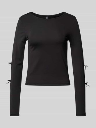 Pieces Regular Fit Langarmshirt mit Schleifen Modell SELINA in Black, Gr&ouml;&szlig;e XS
