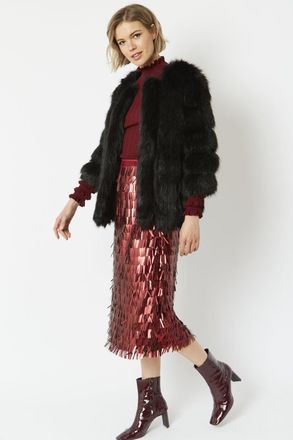 JayLey Womens Faux Fur Ribbed Coat - Black