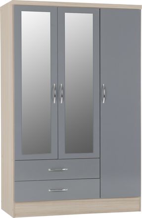 Seconique NEVADA 3 DOOR 2 DRAWER WARDROBE - GREY GLOSS/LIGHT OAK EFFECT VENEER - SECONIQUE | TJ Hughes