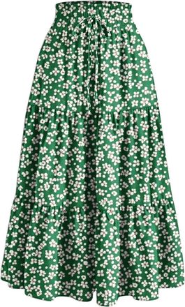 Generic Women Maxi Skirt Bohemian Long Summer Skirt Beach Casual Vacation Full Length Skirts Drawstring Elastic Waist A-Line Boho Skirts Floral Print Flowy Sw
