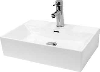 ECD Germany Lavabo blanco de cer&aacute;mica con juego de drenaje con reborsadero
