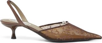 Diesel D-Ten & Half - Slingbacks in lace and leather - Heels - Woman - Brown