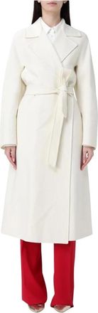 Max Mara Elegante Wollen Jas met Riem - Dames - Jas met riem - Wit - S - Wol - Jassen