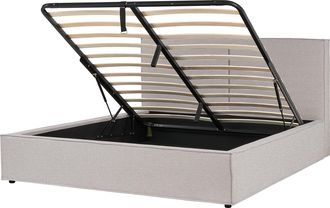 Beliani Cama Con Somier Gris Claro Negro 180 X 200 Cm Poli&eacute;ster Listones Almacenaje Moissac