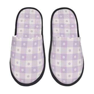 Generic Women Men House Slippers Flower Purple Buffalo Plaid Print Slippers Lining Casual WomenS Slipper, For Home, Indoor Outdoor, Travel, L
