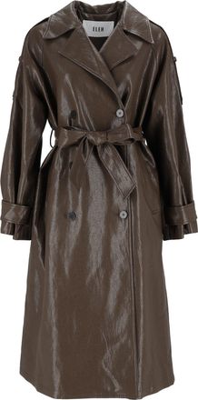 Eleh Mud Brown Glossy Double-Breasted Coat