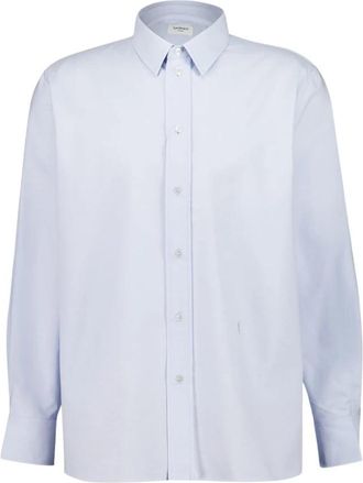 Saint Laurent Cassandre Oxford Shirt - Heren - Zakelijke Overhemden - Blauw - XL - Katoen - Overhemden