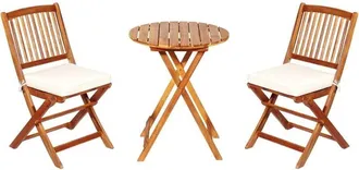 Costway Set Tavolo e Sedie da Giardino, Set Mobili da Giardino Pieghevoli 3 Pezzi in Legno di Acacia, con Cuscini, Arredo Giardino per Giardino Terrazzo