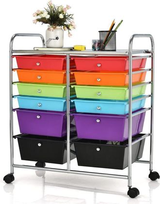 Costway Costway Carro De Servicio Con Ruedas Y 12 Cajones Apilables Carrito Auxiliar Marco De Metal Para Peluquer&iacute;a Restaurante Cocina Ba&ntilde;o(multicolor 1)