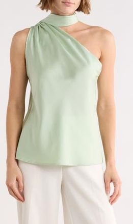 Renee C Scarf Detail One-Shoulder Satin Top in Pistachio at Nordstrom Rack, Size X-Small