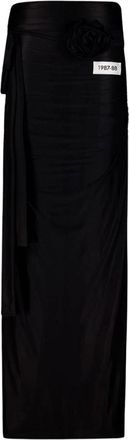 Dolce & Gabbana Zwarte Jersey Rok met Stoffen Rozenriem - Dames - Maxi Rokken - Zwart - M - Spandex - Rokken