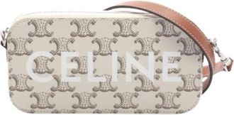 Celine Pre-owned Cross Body Bags, female, Beige, Size: ONE SIZE Pre-owned Triomphe Horizontal PVC Coated Canvas Leather Shoulder Bag