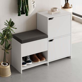 Decortie Haven Modern 3-Door Shoe Storage Bench 101cm in White | Size: 2 Pack
