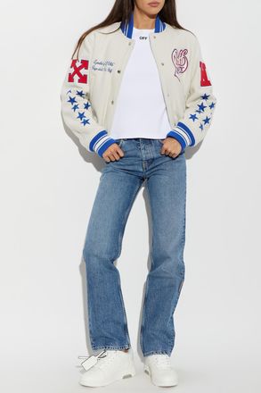 Off-white Ribbed T-shirt With Embroidered Logo, Womens, White