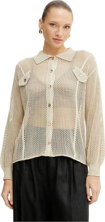 Fracomina Ajour Gebreide Blouse - Dames - Blouses & Shirts - Beige - Maat: M Viscose