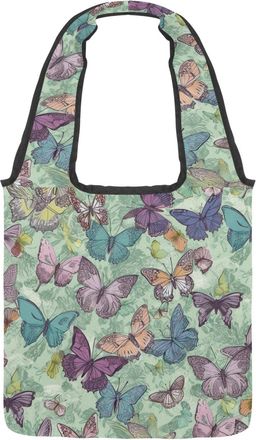 Generic Colorful Butterfly Leaves Background Reversible Canvas Shoulder Tote - Double-Sided Print, 12oz Cotton, 27cm Drop, Fold-Flat Bag for Travel, Shopping,