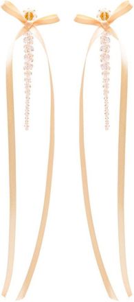 Simone Rocha ribbon bow dangle earrings - women - Satin/Crystal - One Size - Pink