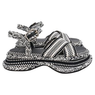 Chlo&eacute; Meril Monochrome Woven Flatform Sandals in Black Cotton