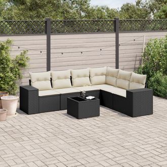 vidaXL Set De Comedor De Jard&iacute;n 7 Pzas Y Cojines Rat&aacute;n Sint&eacute;tico Negro Vidaxl